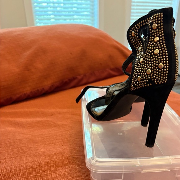 BCBG Black and Gold Studded Heels - Picture 4 of 7